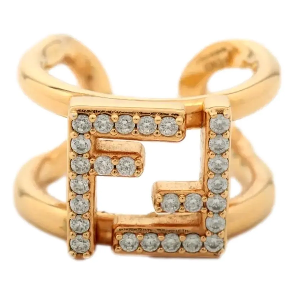 Fendi FF Anello Gold and Crystal Embellished Ring Small Gold Never worn, with tag - Inside View