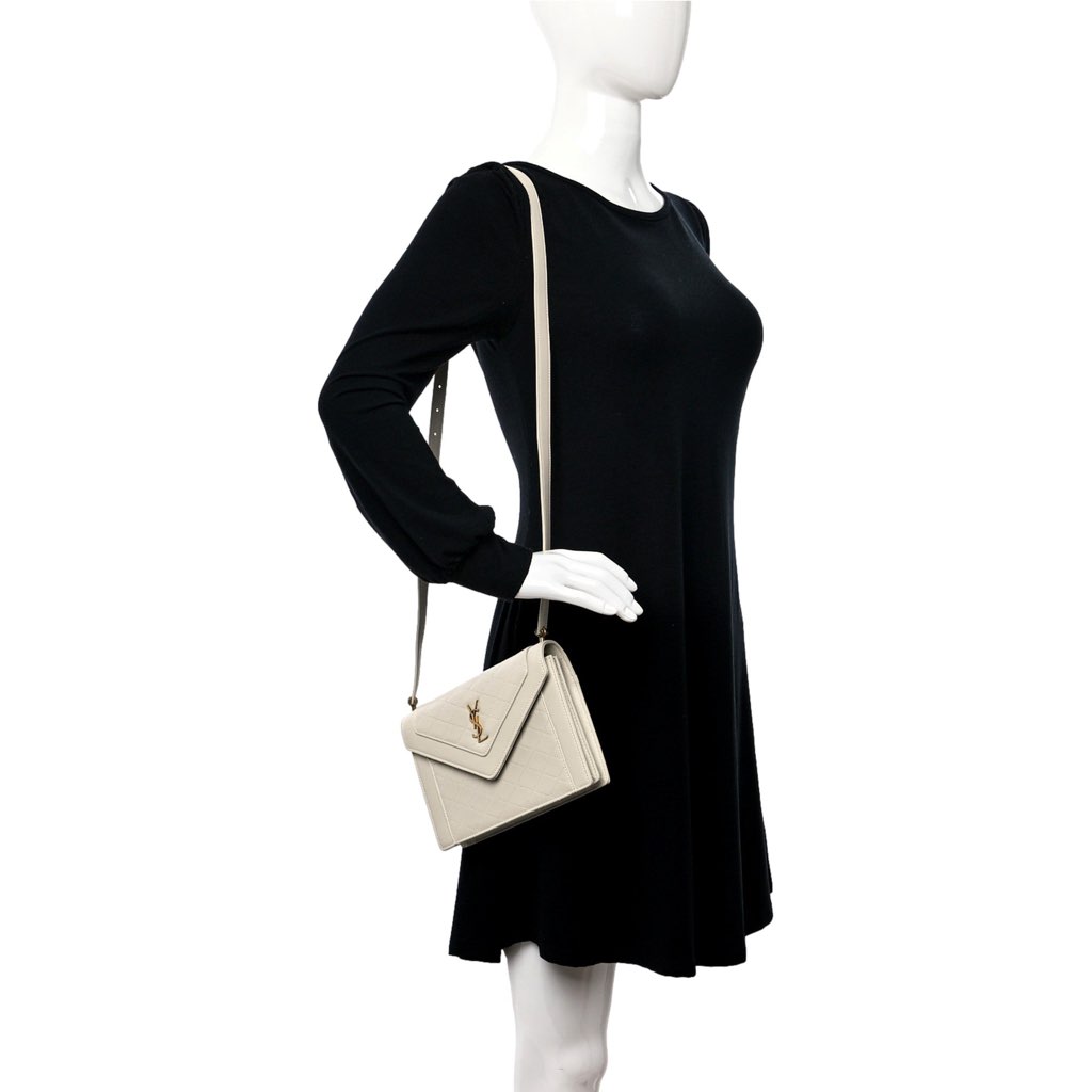 Saint Laurent Saint Laurent Gabby Quilted Ivory Crema Lambskin Shoulder Bag - Back view