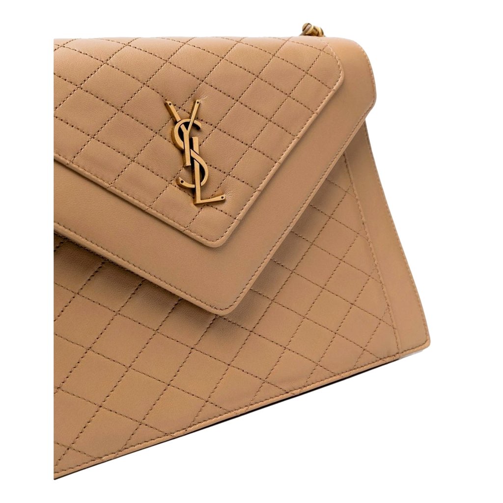 Saint Laurent Saint Laurent Gabby Monogram Quilted Lambskin Leather Light Brown Shoulder Bag - Back view