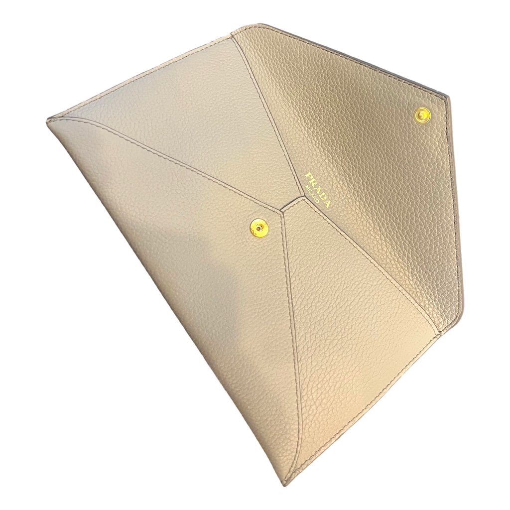 Prada Prada Grey Vitello Grain Leather Long Envelope Wallet - Back view