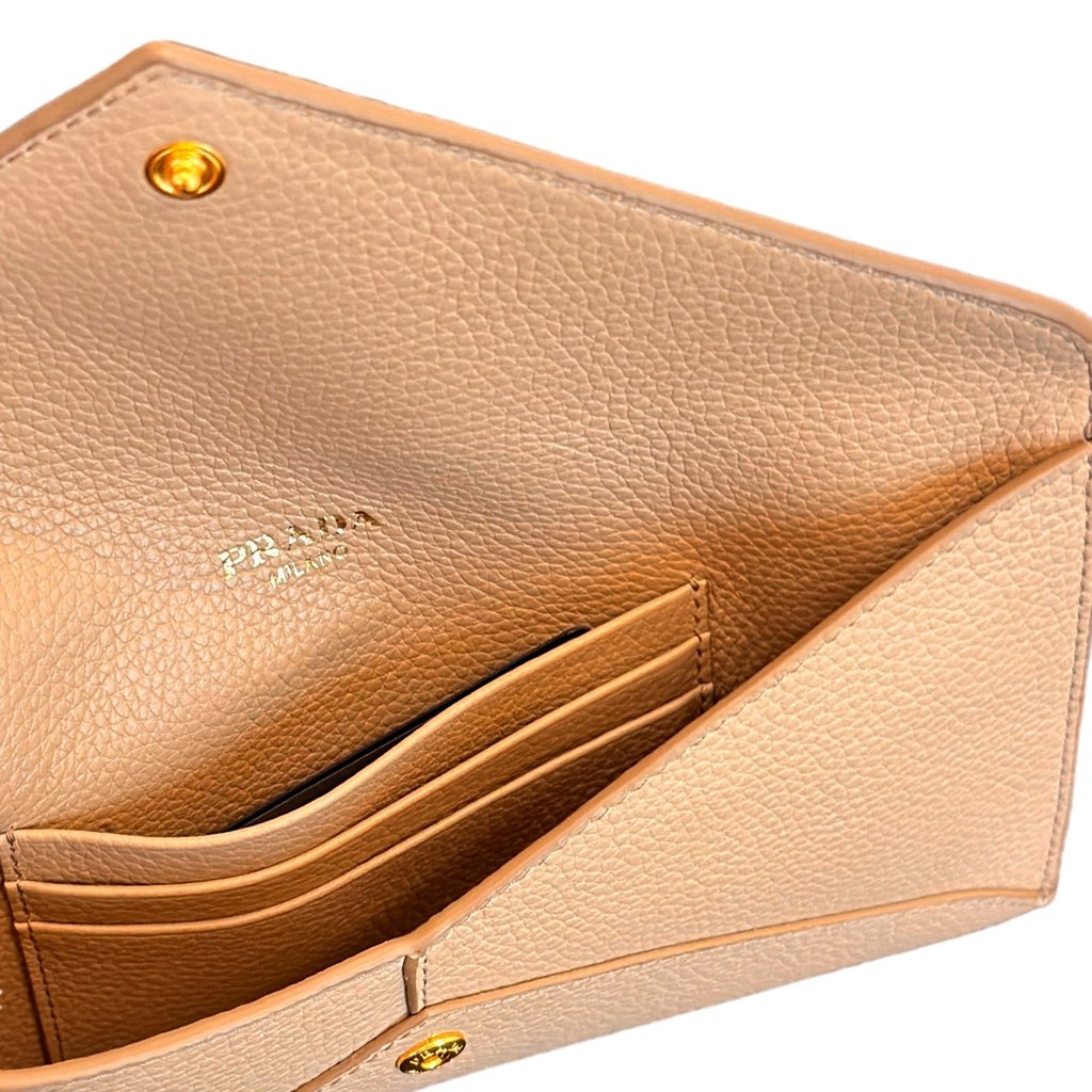 Prada Prada Beige Vitello Grain Leather Long Envelope Wallet - Side view