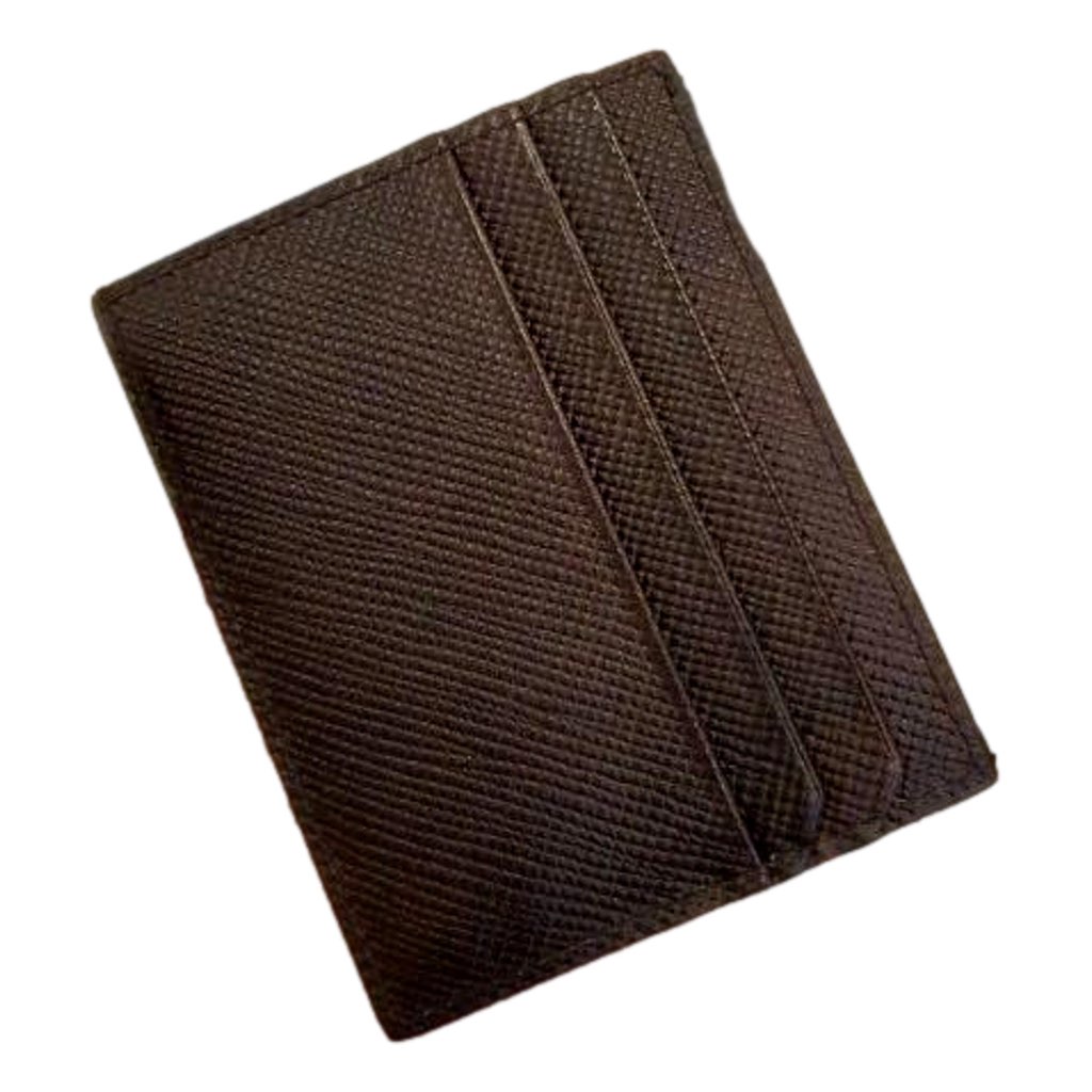 Prada Prada Saffiano Mens Bruciato Brown Credit Card Wallet - Side view