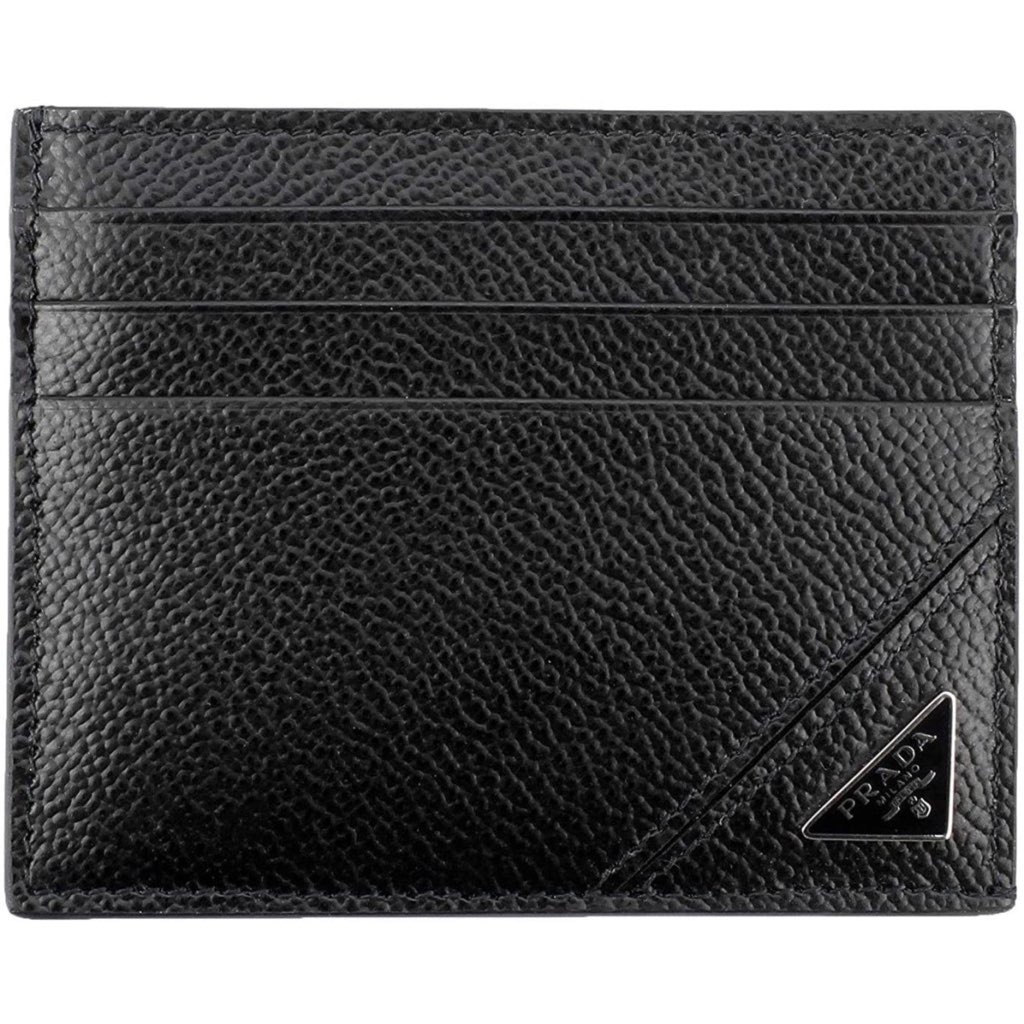 Prada Prada Nero Black Vitello Leather Card Holder Triangle Logo