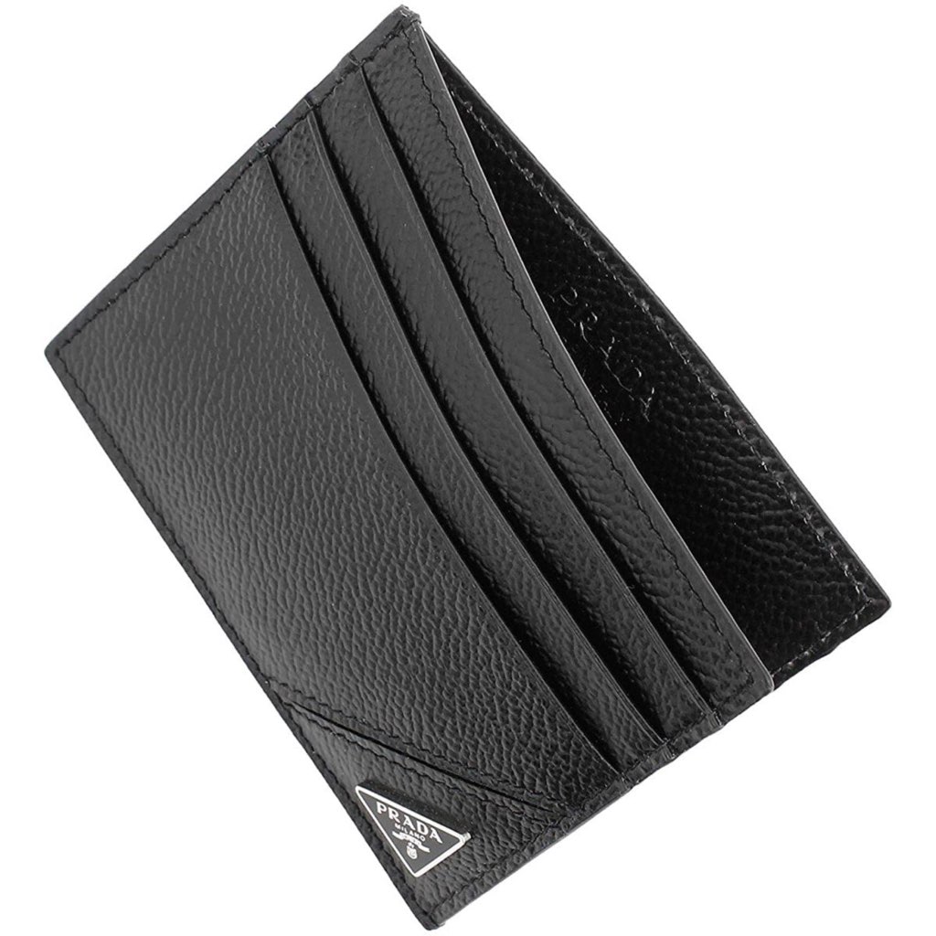 Prada Prada Nero Black Vitello Leather Card Holder Triangle Logo - Back view