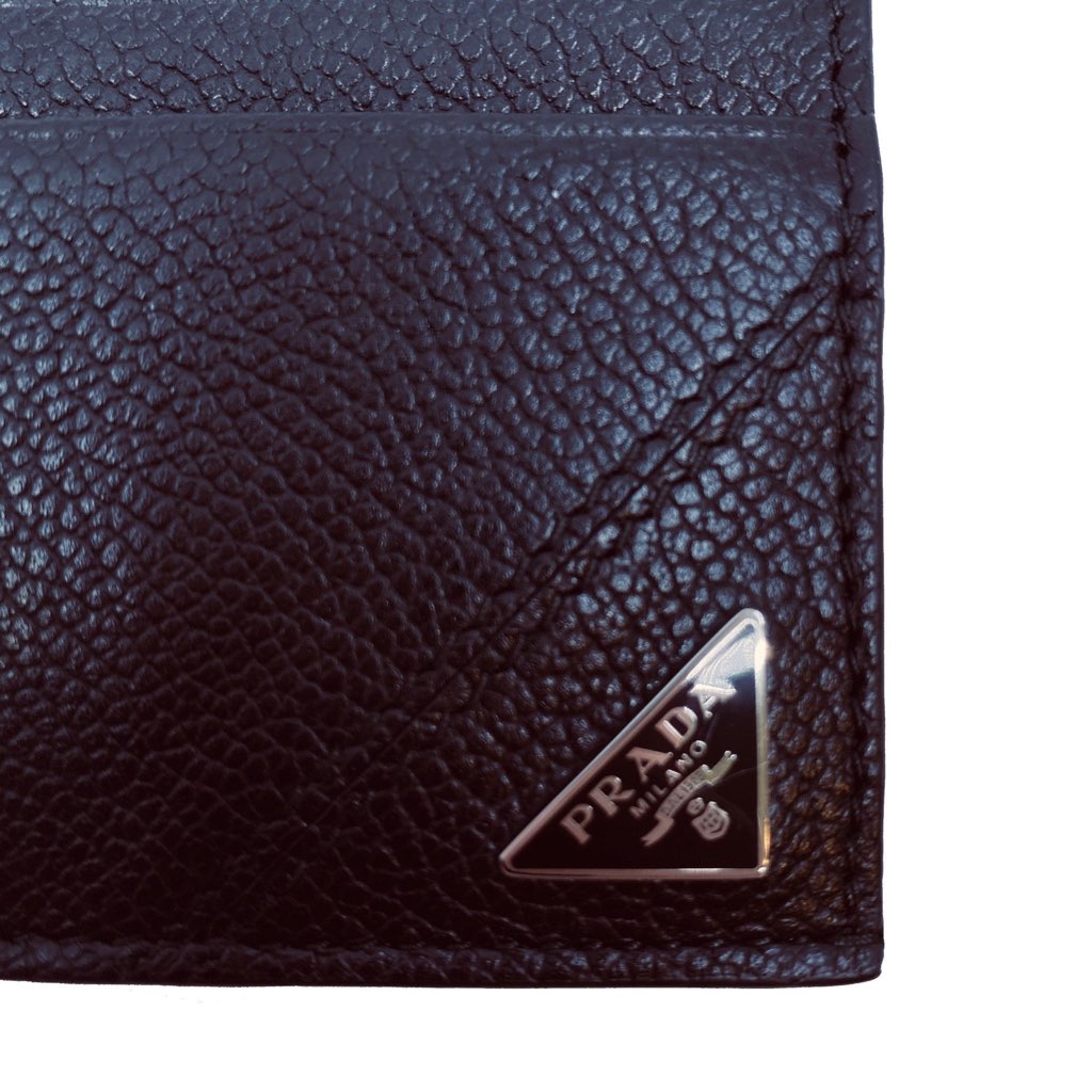 Prada Prada Nero Black Vitello Leather Card Holder Triangle Logo - Image 6