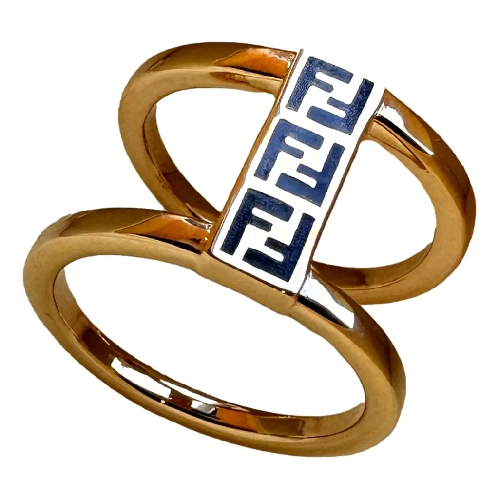Fendi FF Oro Soft Logo Black and Gold Ring Medium Gold Never worn, with tag - Front View