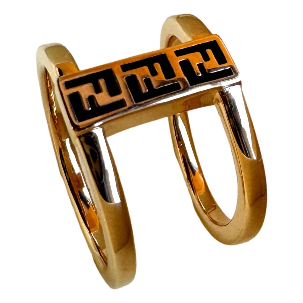 Fendi Fendi FF Oro Soft Logo Black and Gold Ring Medium - Back view