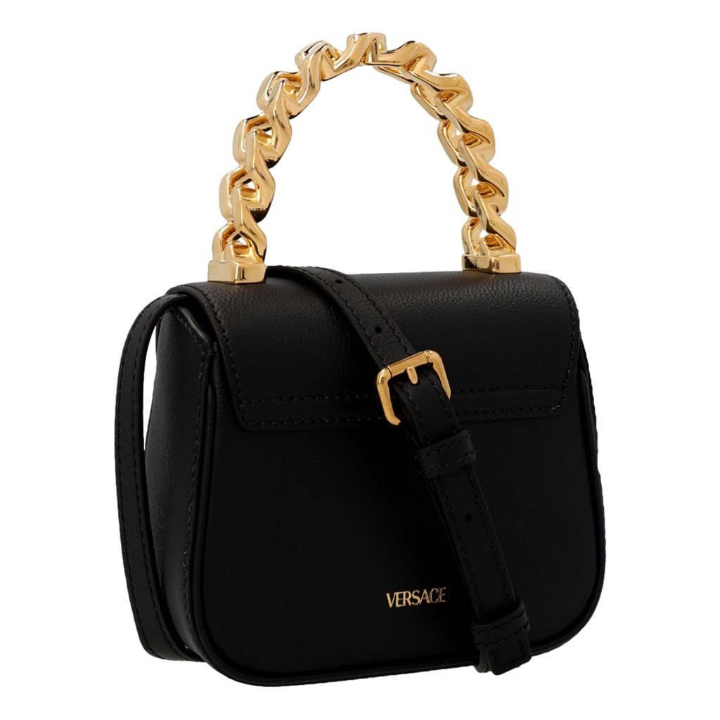 Versace Versace Top Handle Black Mini Vitello Leather Handbag - 4