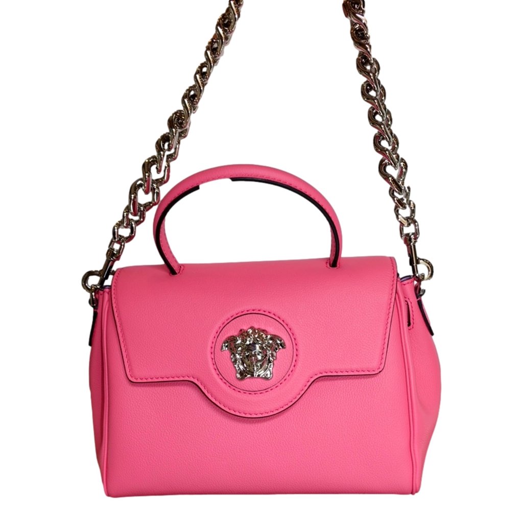 Versace Versace Top Handle Flamingo Pink Vitello Leather Handbag - Side view