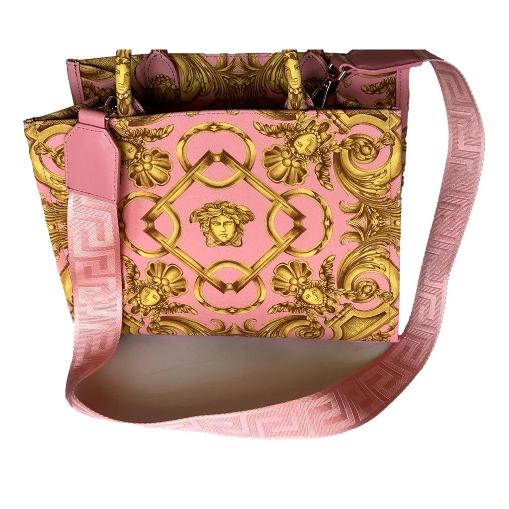 Versace Versace Pastel Pink Signature Print Small Canvas Tote - Side view