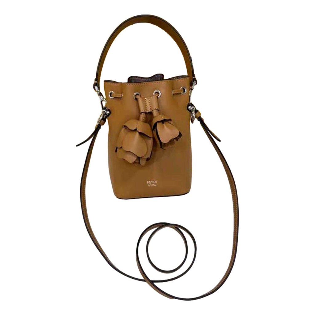 Fendi FENDI Calfskin F is 3D Flower Mini Mon Tresor Bucket Bag Brown Tan - Back view