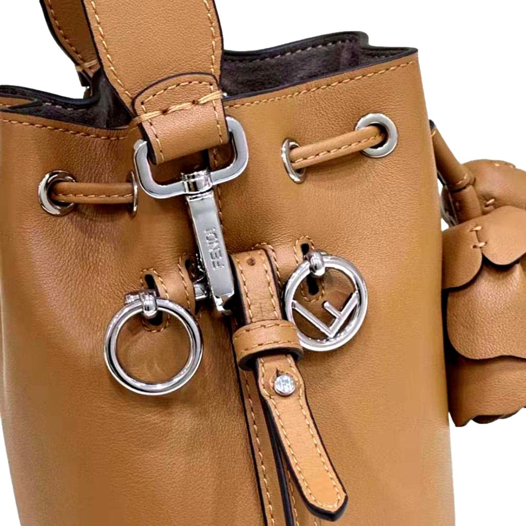 Fendi FENDI Calfskin F is 3D Flower Mini Mon Tresor Bucket Bag Brown Tan - Side view