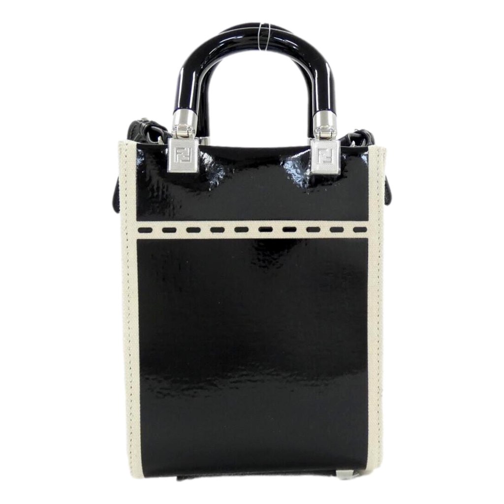 Fendi FENDI FF Mini Bag Shopper Tote Crossbody Bag Leather and Canvas Black - Back view