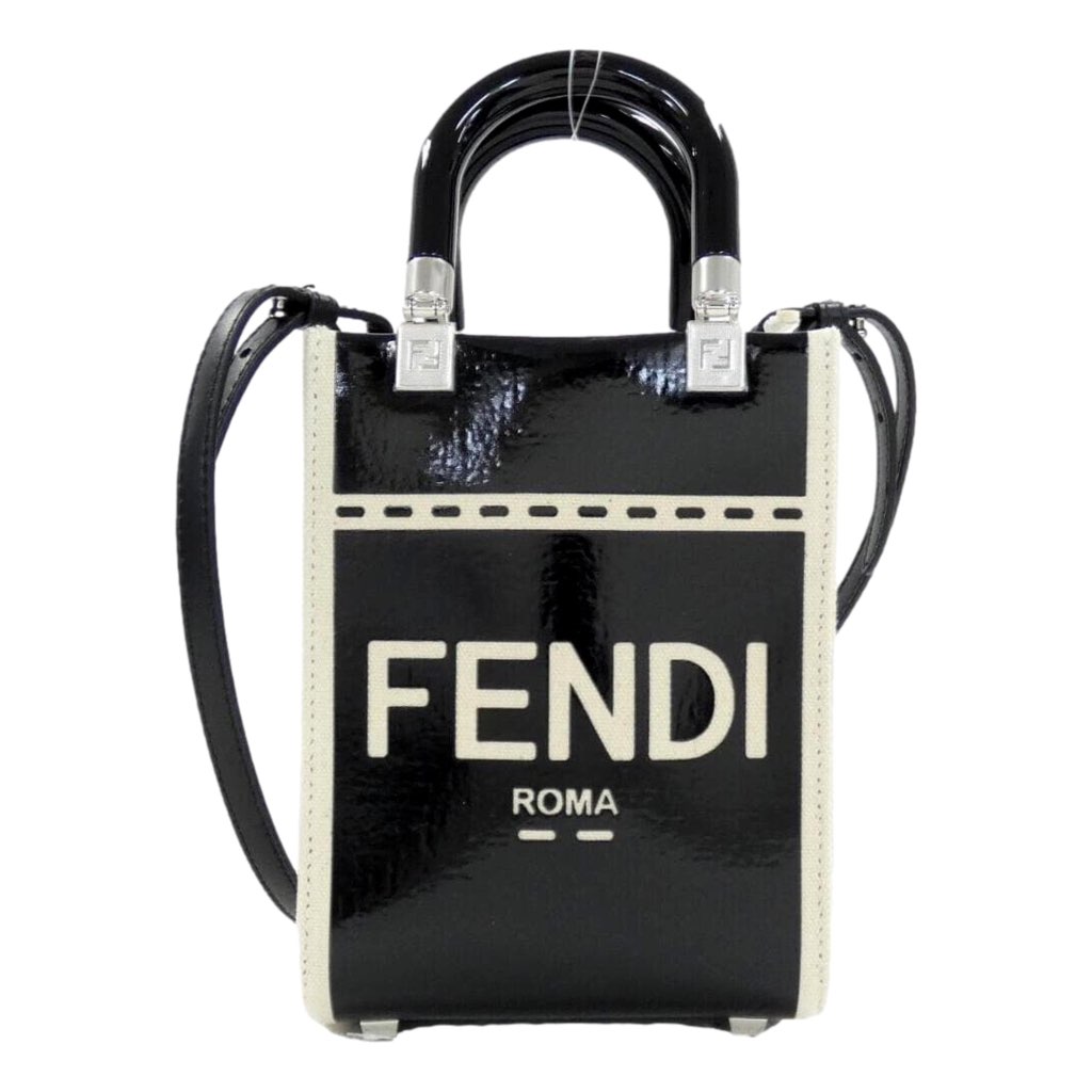 Fendi FENDI FF Mini Bag Shopper Tote Crossbody Bag Leather and Canvas Black - Image 6