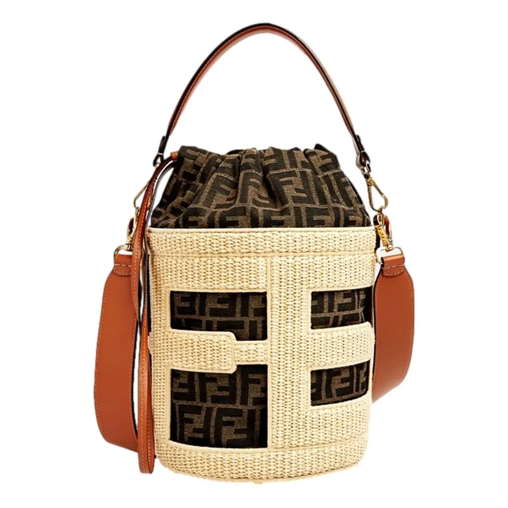 Fendi Step Out Bucket Bag Mini Canvas and Leather Zucca FF Logo Brown Canvas Never worn, with tag - Back View