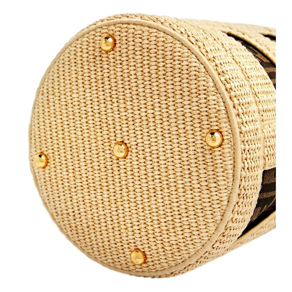 Fendi Fendi Step Out Straw and Canvas Medium Shoulder Bucket Bag - Detail 1
