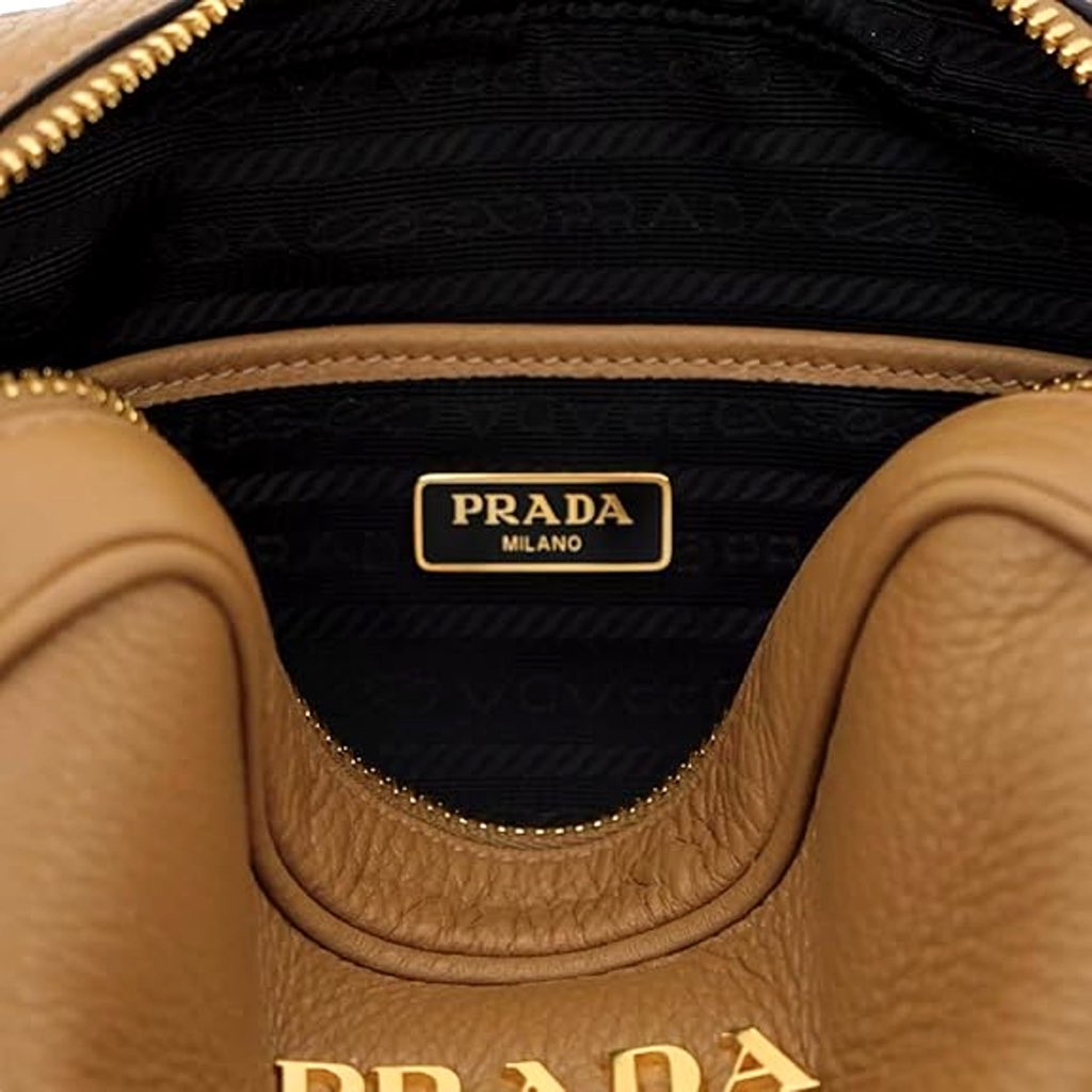 Prada Prada Tan Caramel Leather Crossbody Bag Web Stripe Strap - Detail 1