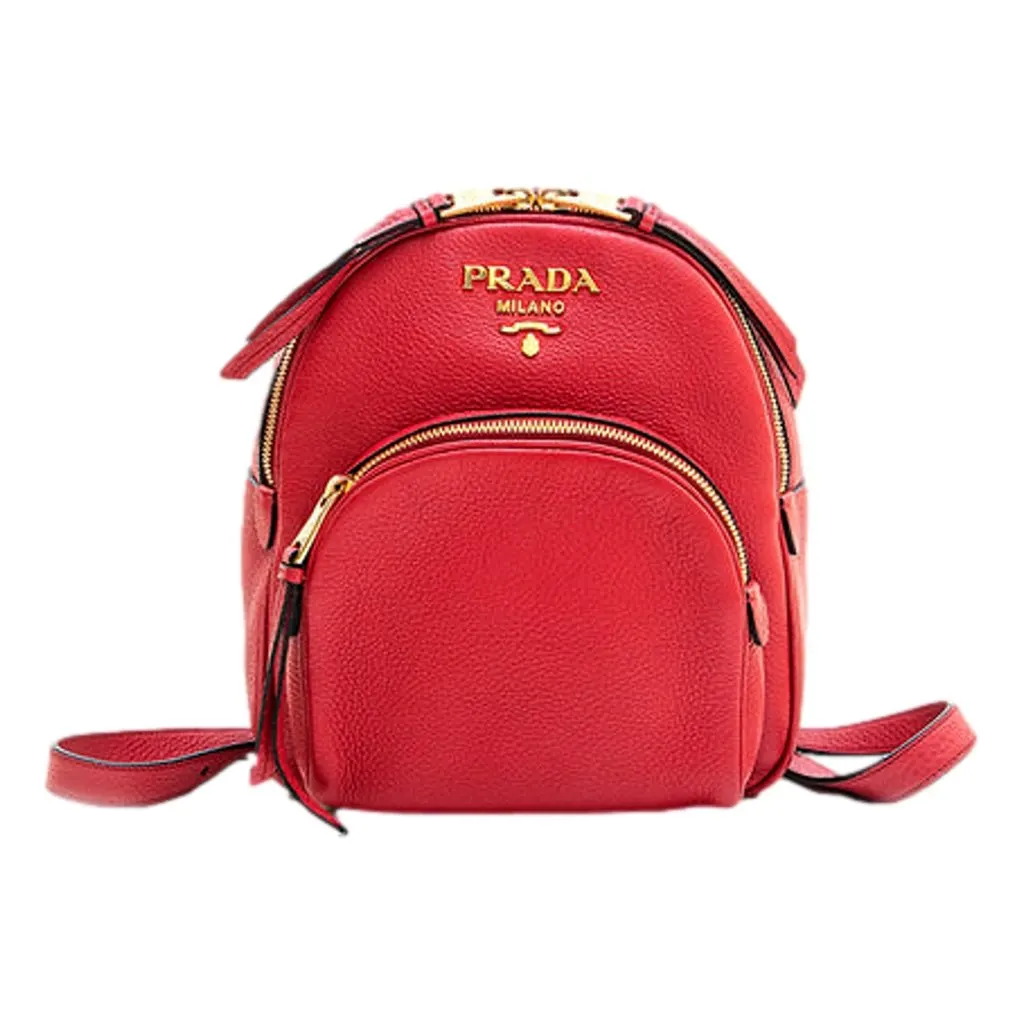 Prada Vitello Daino Convertible Front Pocket Backpack Red Gold Hardware Red Leather Good - Front View