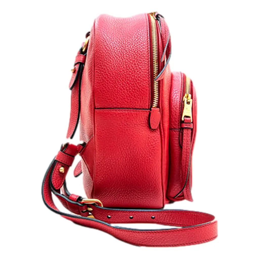 Prada Vitello Daino Convertible Front Pocket Backpack Red Gold Hardware Red Leather Good - Model View