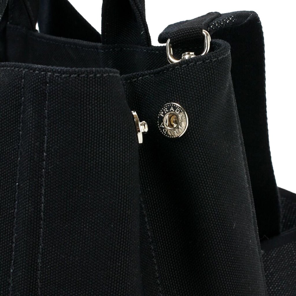 Prada Prada Canapa Tote Handbag Canvas Embossed Lettering Logo Fabric Black - Image 6