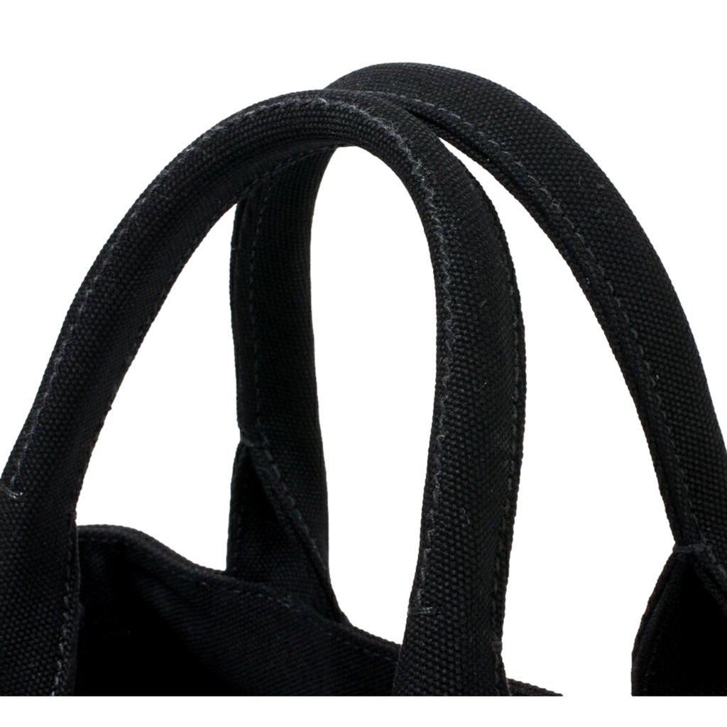 Prada Prada Canapa Tote Handbag Canvas Embossed Lettering Logo Fabric Black - Side view