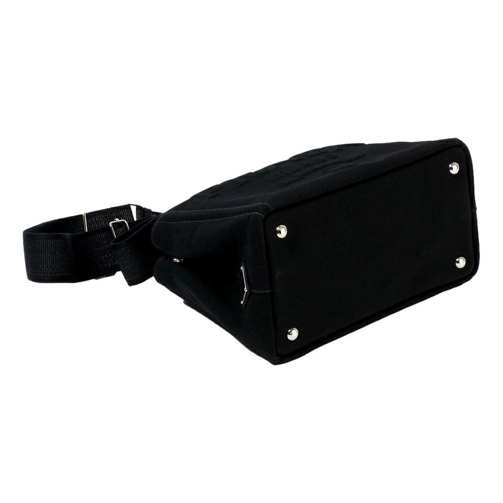 Prada Prada Canapa Tote Handbag Canvas Embossed Lettering Logo Fabric Black - Detail 1