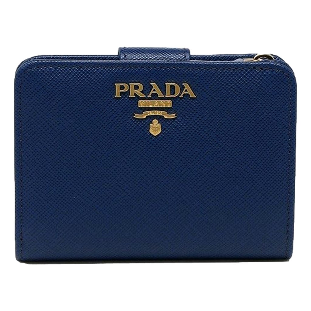 Prada Prada Saffiano Metal Compact Wallet Bluette Blue Multicolor Gold Hardware