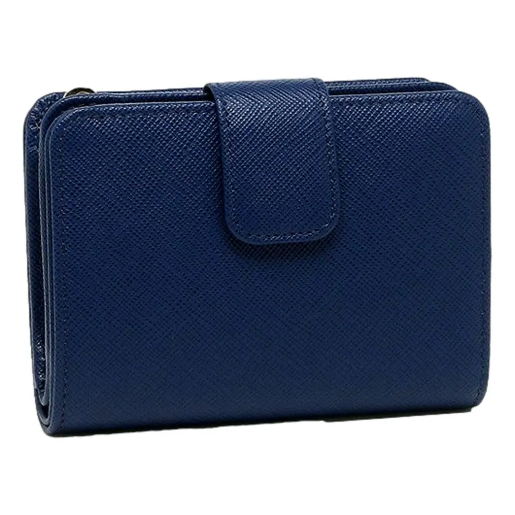 Prada Saffiano Metal Compact Wallet Bluette Blue Multicolor Gold Hardware Blue Leather Never worn, with tag - Inside View