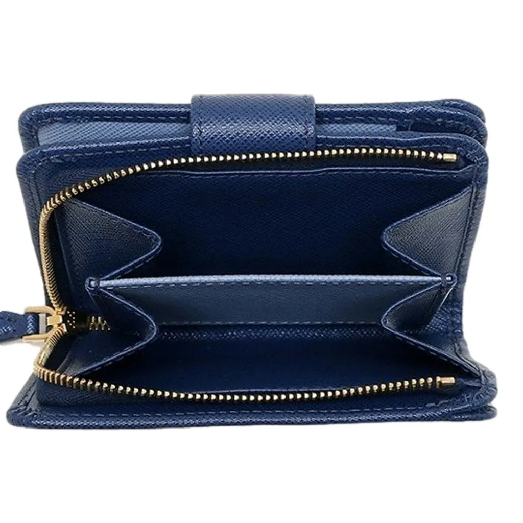 Prada Saffiano Metal Compact Wallet Bluette Blue Multicolor Gold Hardware Blue Leather Never worn, with tag - Box View