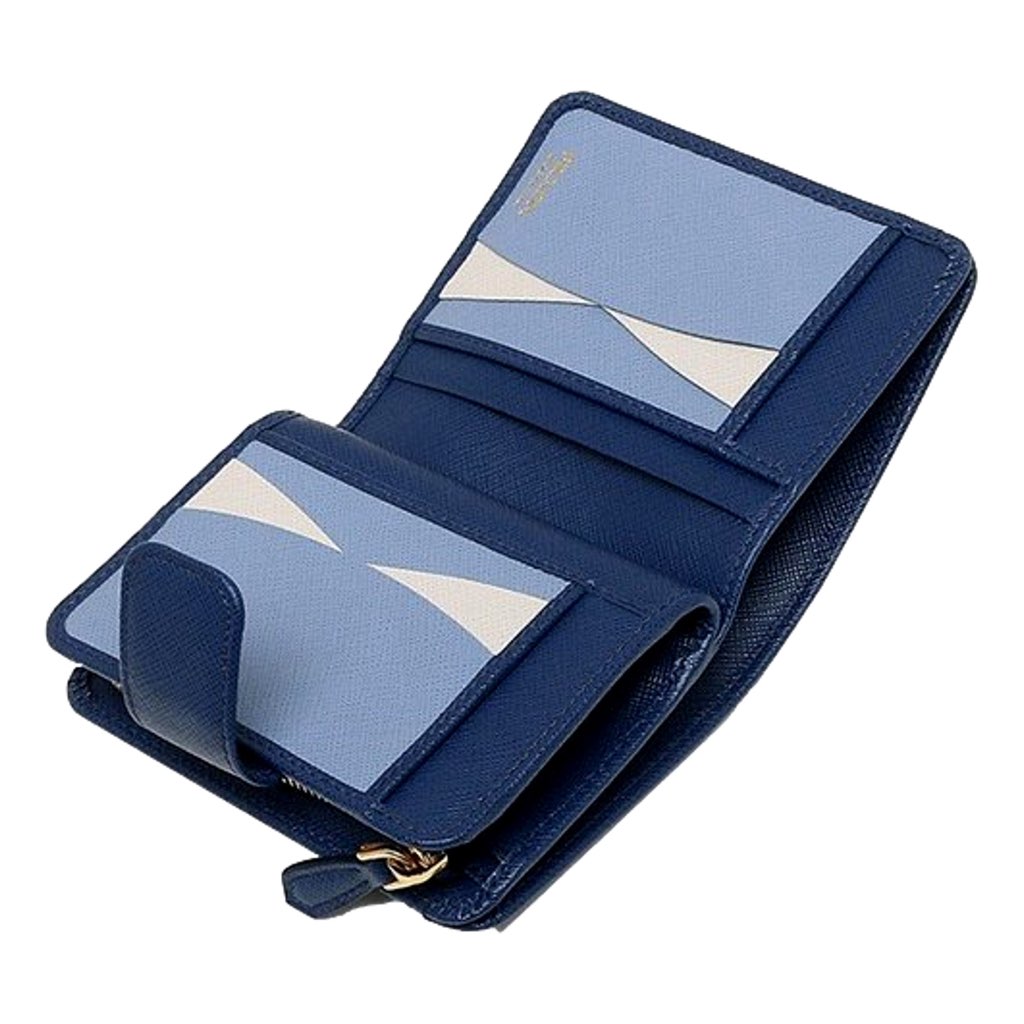Prada Prada Saffiano Metal Compact Wallet Bluette Blue Multicolor Gold Hardware - Detail 1