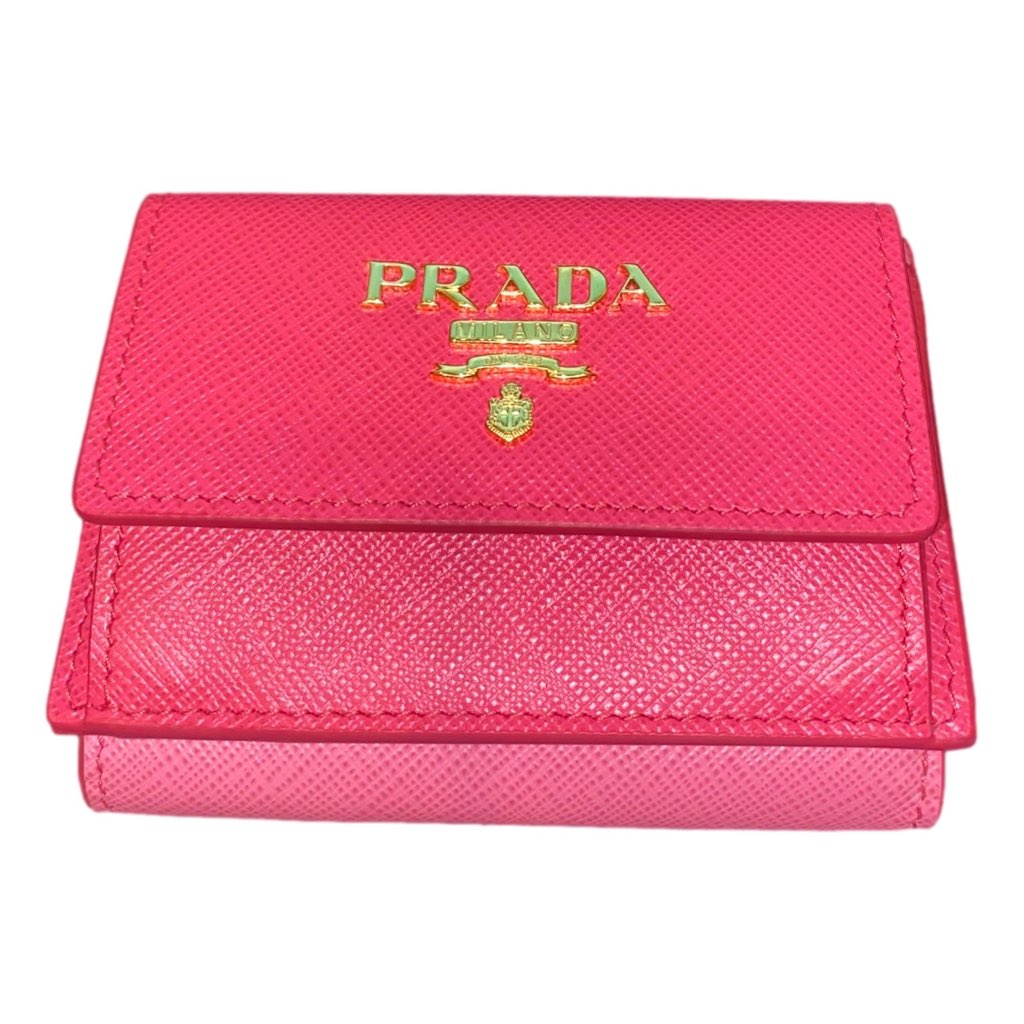 Prada Prada Tri-Fold Saffiano Wallet Womens Pink Multicolor Gold Prada Logo