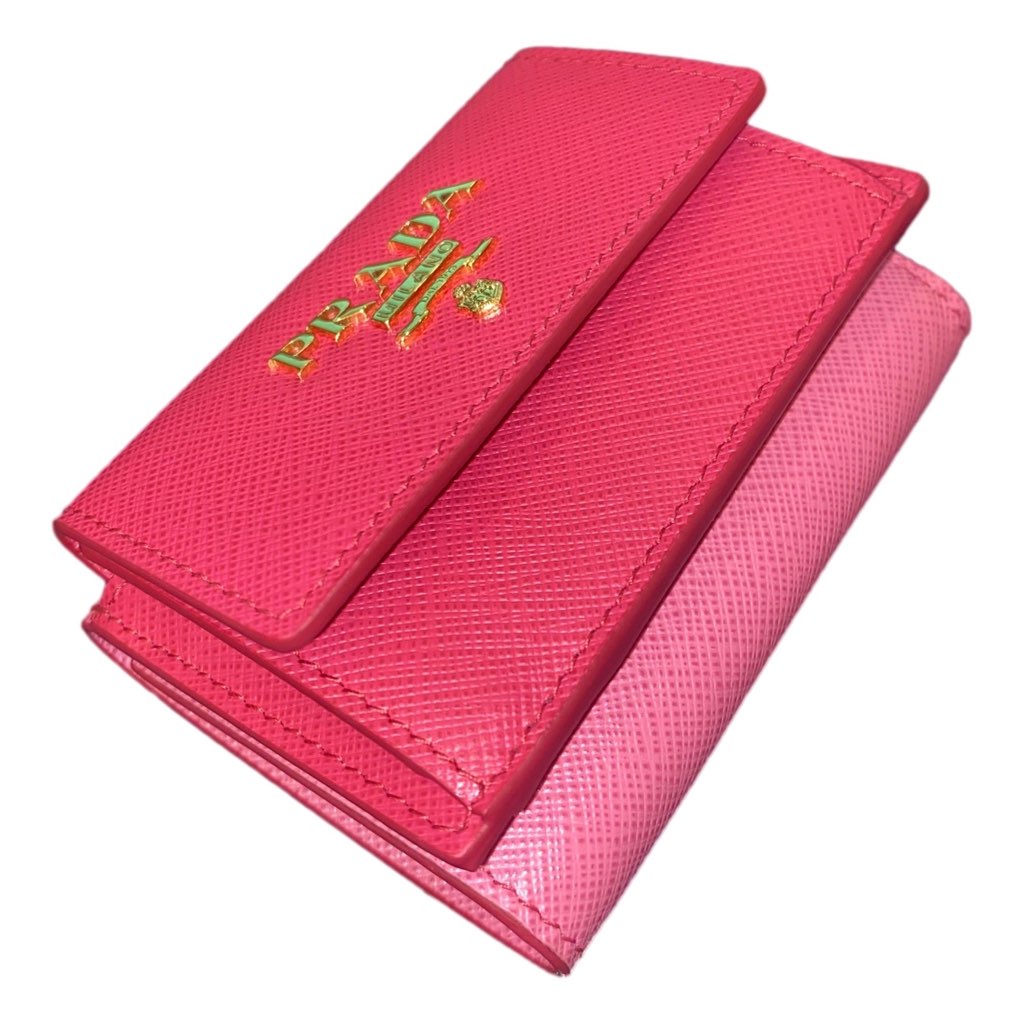Prada Prada Tri-Fold Saffiano Wallet Womens Pink Multicolor Gold Prada Logo - Image 6