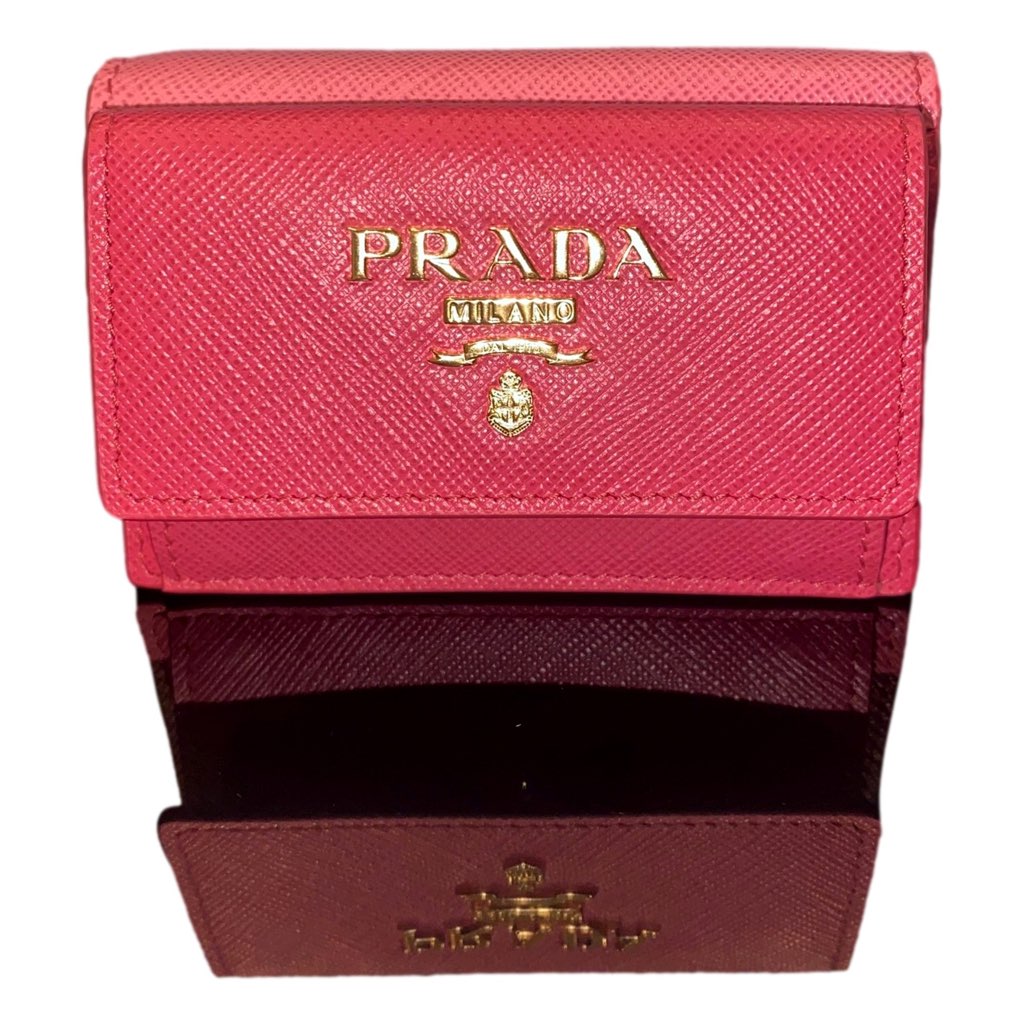 Prada Prada Tri-Fold Saffiano Wallet Womens Pink Multicolor Gold Prada Logo - Side view