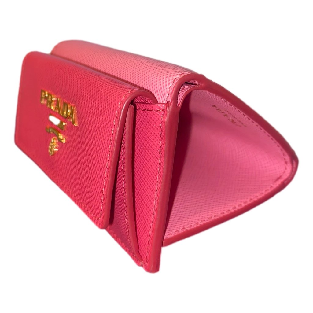 Prada Prada Tri-Fold Saffiano Wallet Womens Pink Multicolor Gold Prada Logo - Detail 1