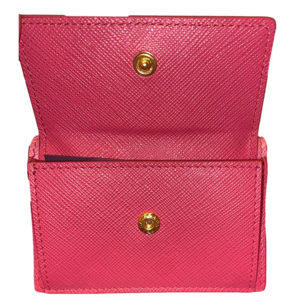 Prada Prada Tri-Fold Saffiano Wallet Womens Pink Multicolor Gold Prada Logo - Detail 2