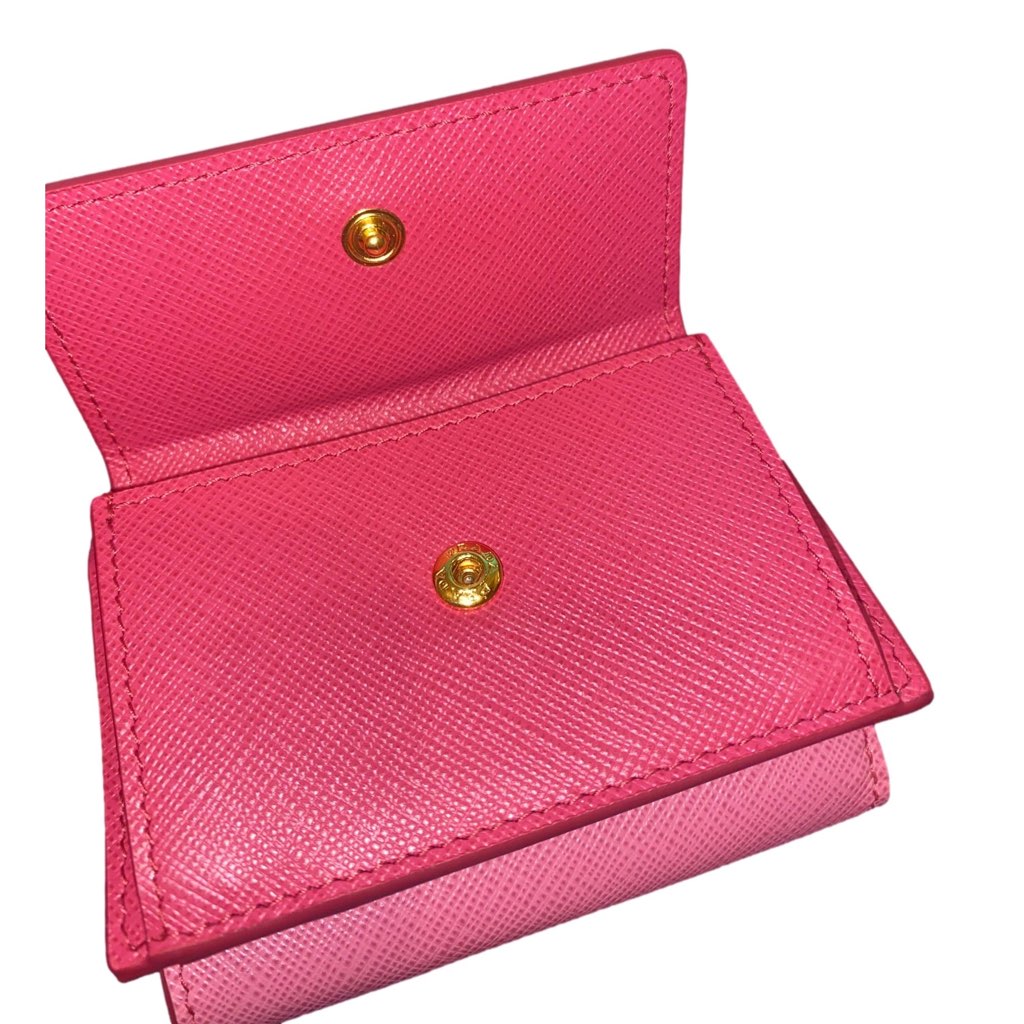 Prada Prada Tri-Fold Saffiano Wallet Womens Pink Multicolor Gold Prada Logo - Image 11