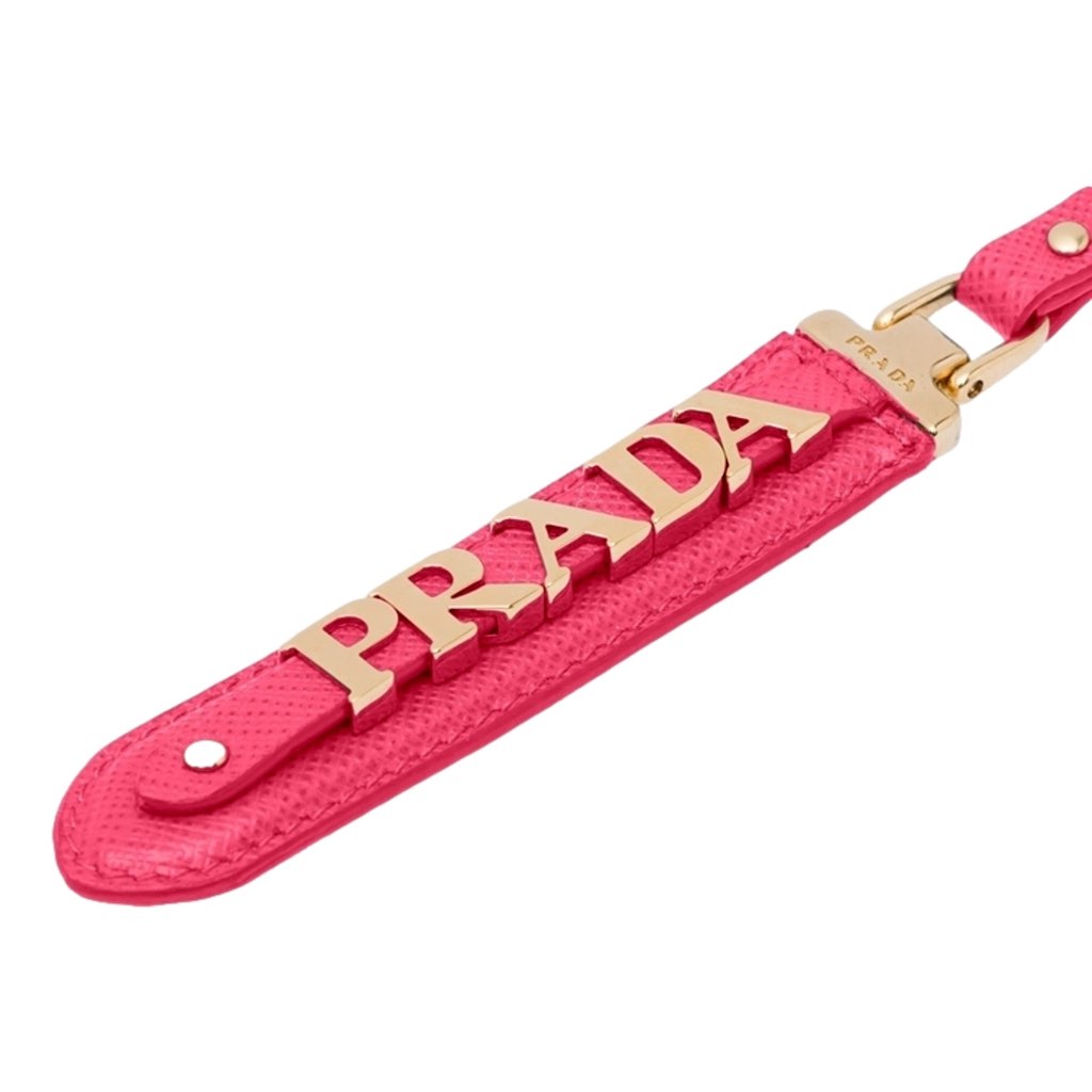 Prada Prada Saffiano Leather Clip Keychain Peony Pink Gold Logo Lettering