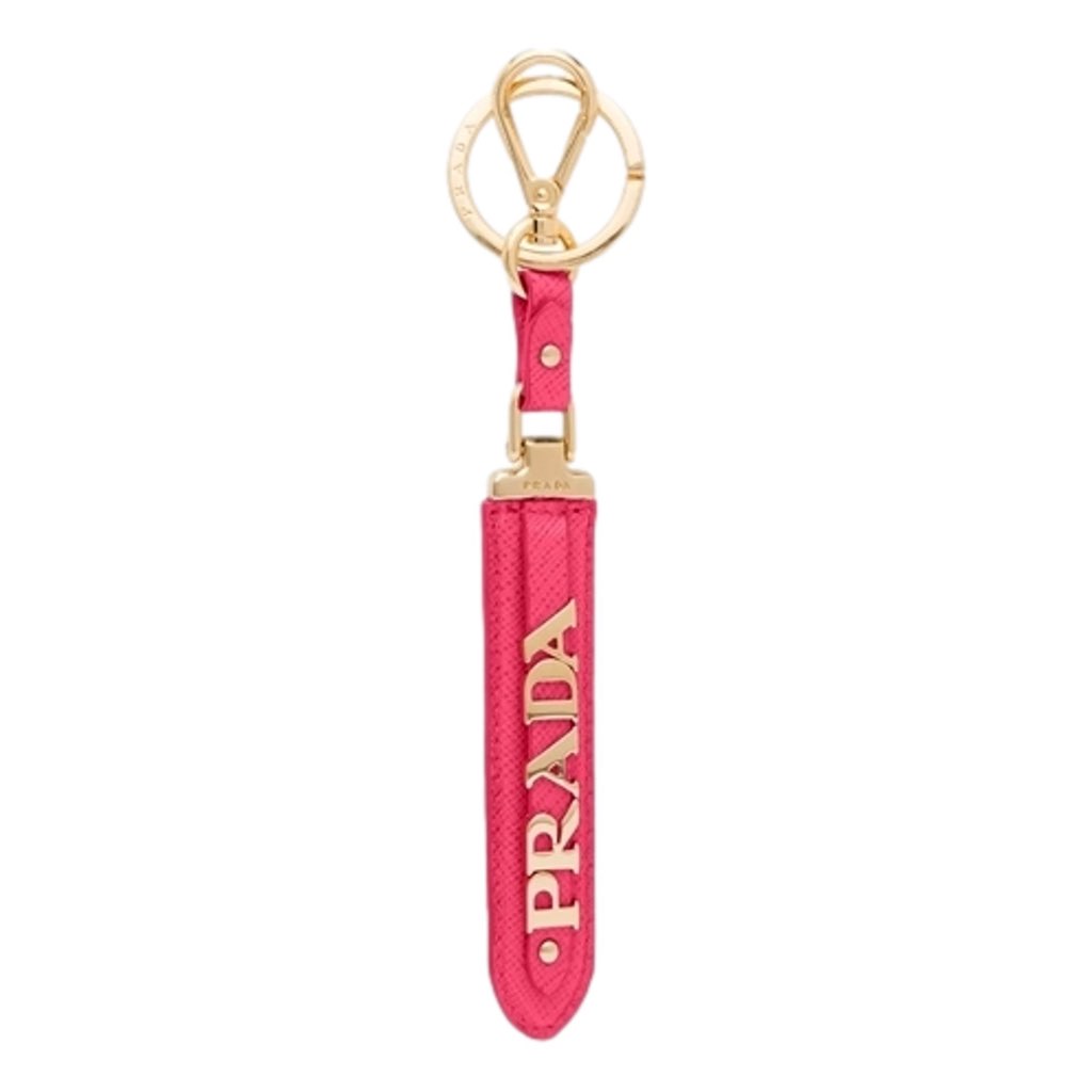 Prada Prada Saffiano Leather Clip Keychain Peony Pink Gold Logo Lettering - Back view