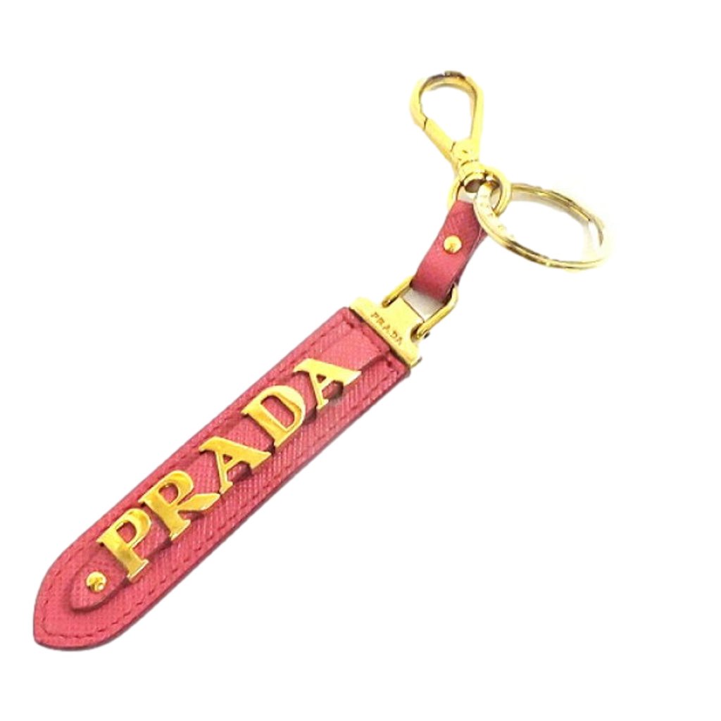 Prada Prada Saffiano Leather Clip Keychain Peony Pink Gold Logo Lettering - 4