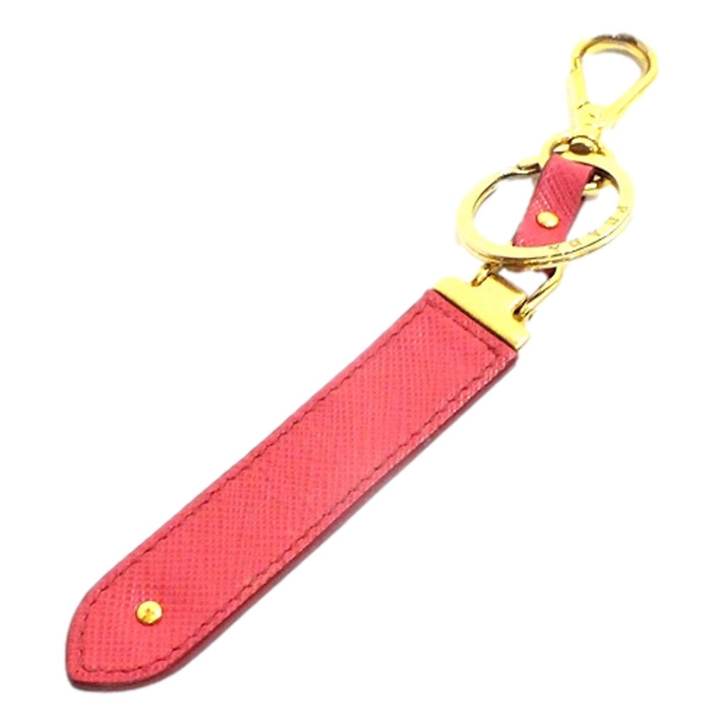 Prada Prada Saffiano Leather Clip Keychain Peony Pink Gold Logo Lettering - Side view