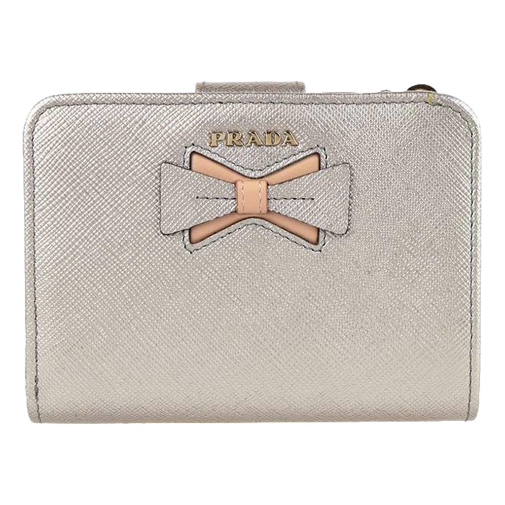 Prada Prada Saffiano Leather Pirite and Cipria Gold Bow Wallet with Zipper Coin Pouch - Back view