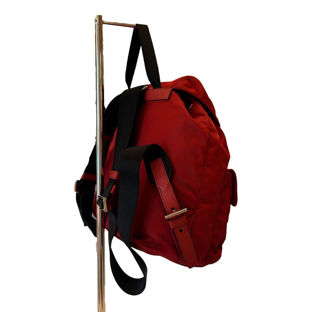 Prada Prada Re-Edition Re-Nylon Drawstring Backpack Fuoco Burgundy Red Medium Womens - Side view