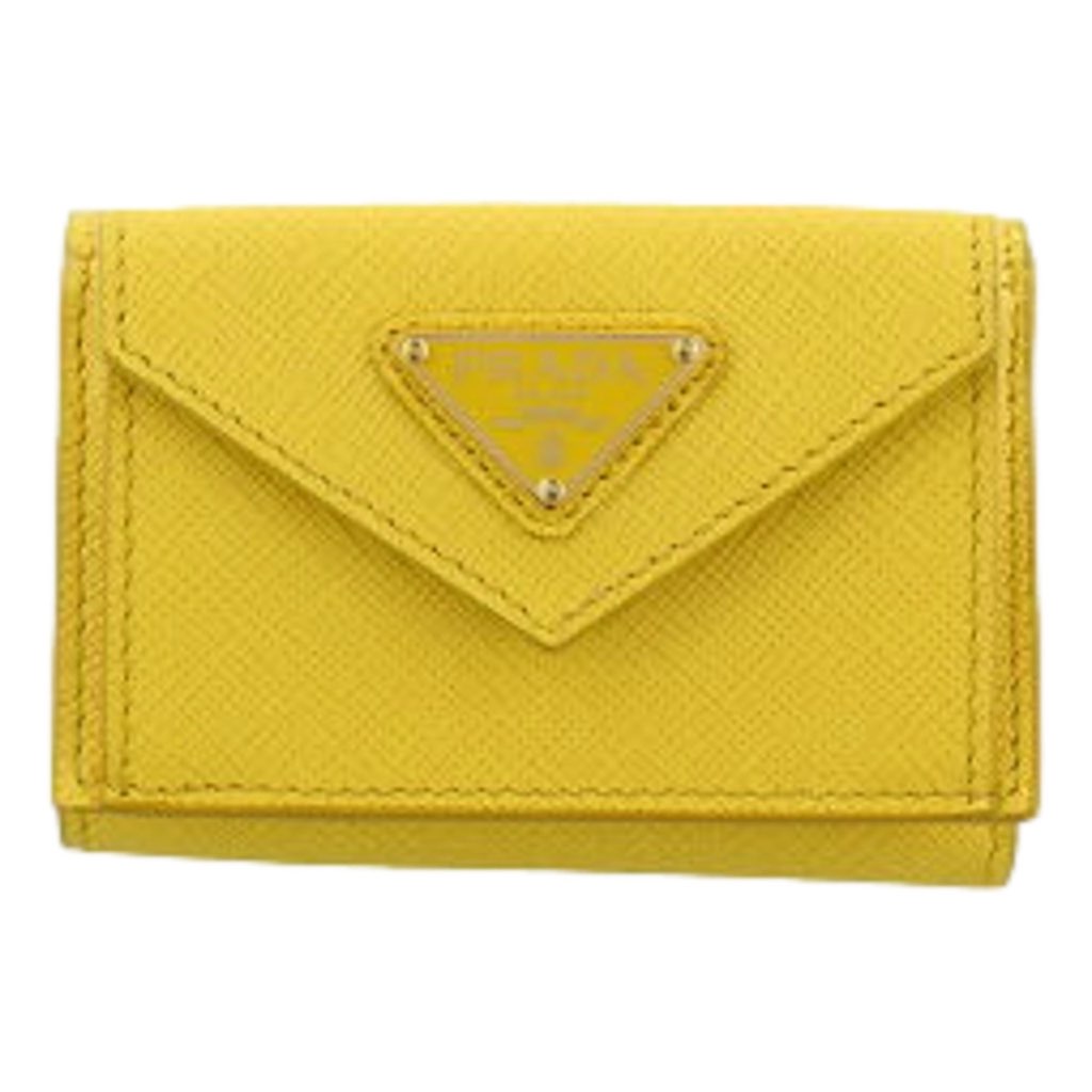 Prada Prada Womens Tri-Fold Saffiano Leather Wallet Sole Yellow Triangle Logo - Back view