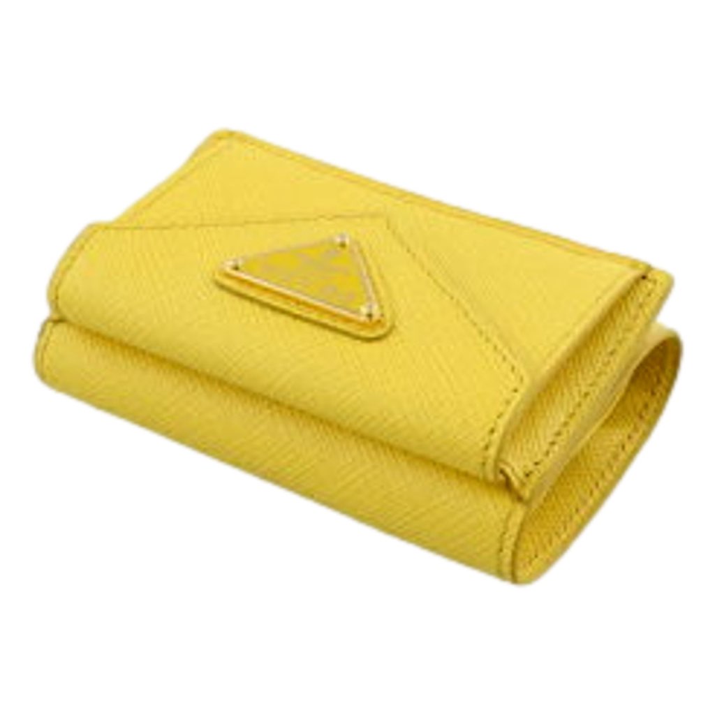 Prada Prada Womens Tri-Fold Saffiano Leather Wallet Sole Yellow Triangle Logo - 4