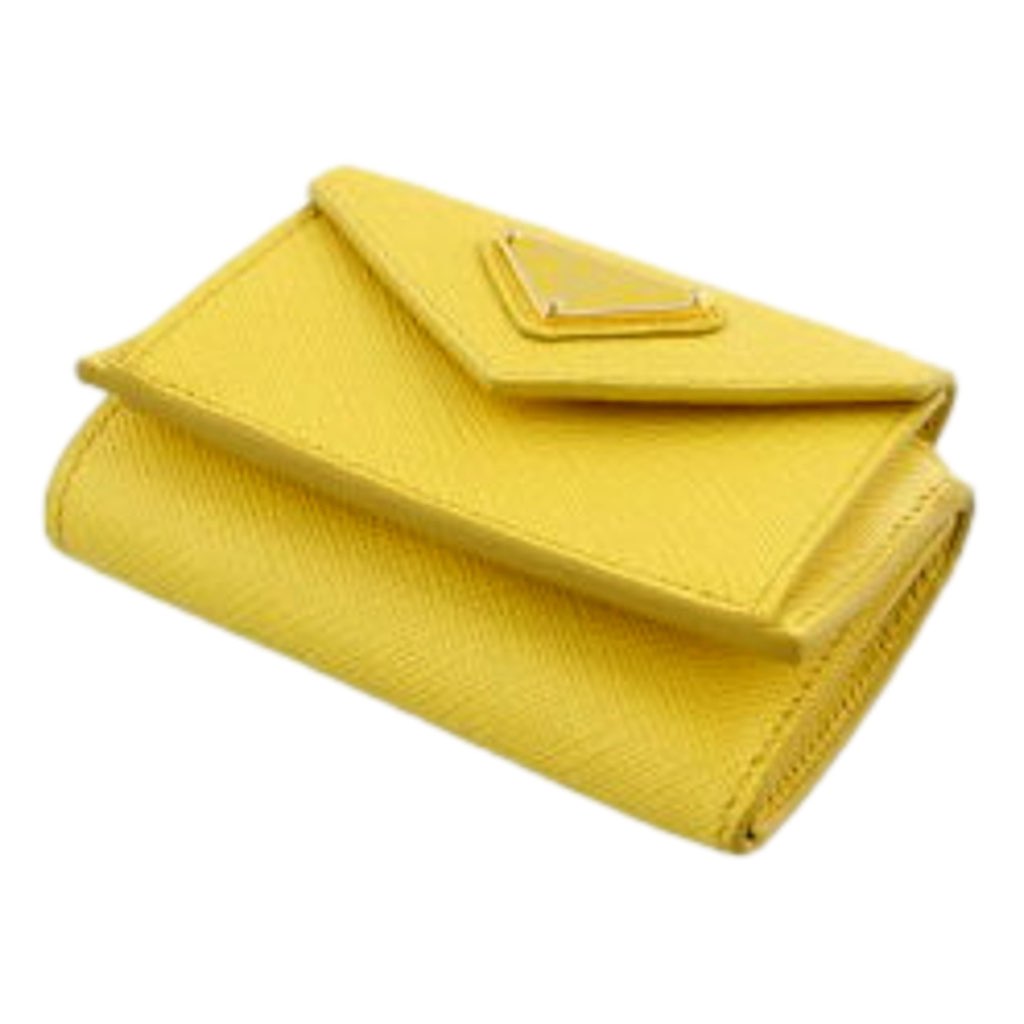 Prada Prada Womens Tri-Fold Saffiano Leather Wallet Sole Yellow Triangle Logo - Side view