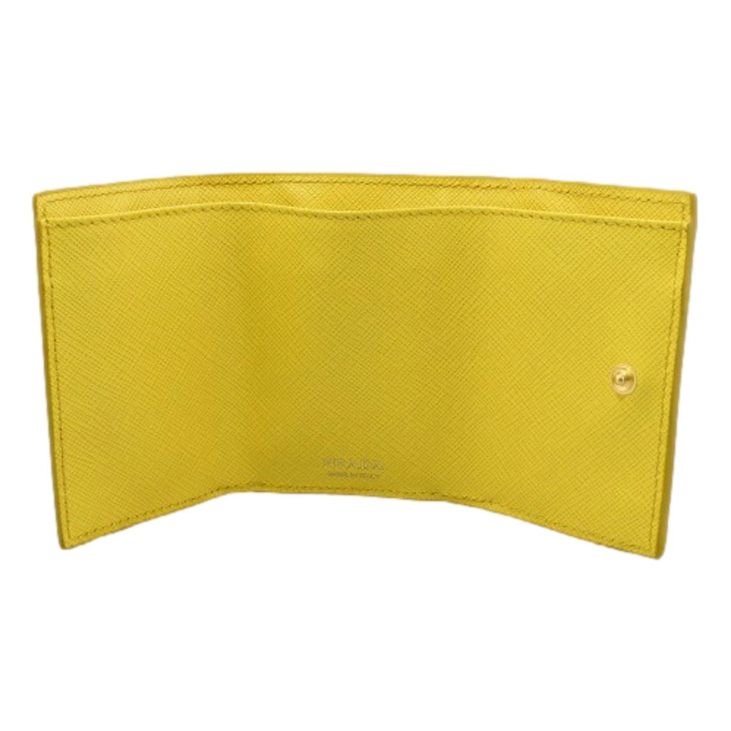 Prada Prada Womens Tri-Fold Saffiano Leather Wallet Sole Yellow Triangle Logo - Image 10