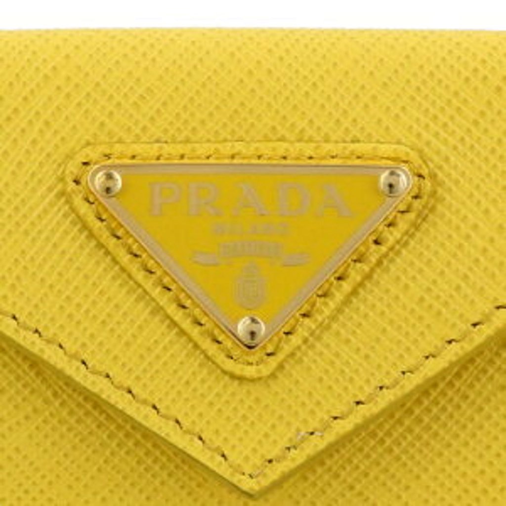 Prada Prada Womens Tri-Fold Saffiano Leather Wallet Sole Yellow Triangle Logo - Image 12