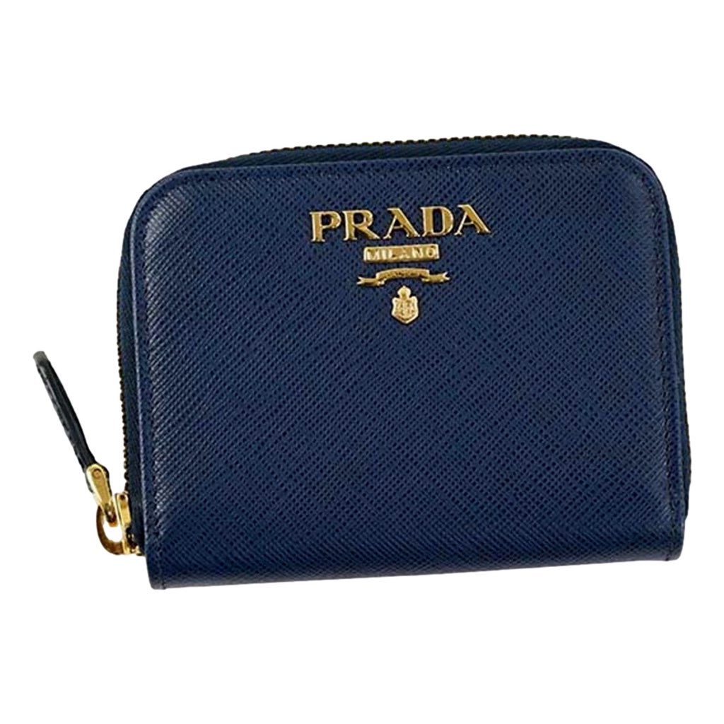 Prada Prada Womens Zippy Coin Purse Wallet Saffiano Leather Bluette Blue Gold Logo