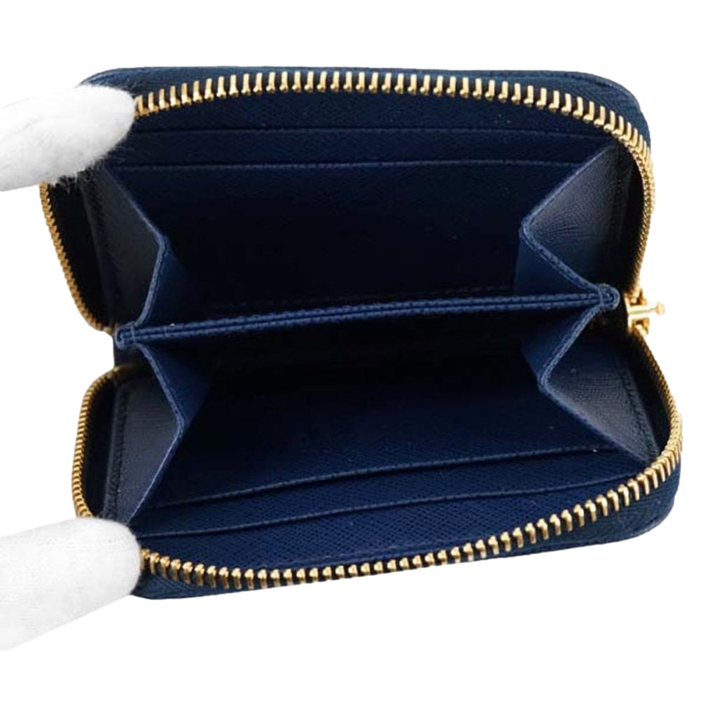 Prada Prada Womens Zippy Coin Purse Wallet Saffiano Leather Bluette Blue Gold Logo - Image 6