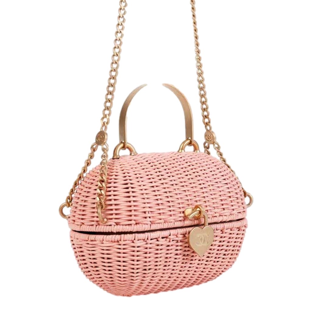 Chanel Chanel Pink Oval Wicker Heart CC Charm Closure 2-Way Handle Crossbody Bag - Back view